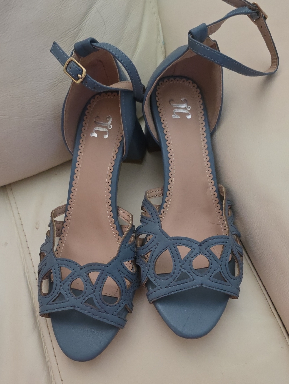 Blue Open-Toe Ankle Strap Heels